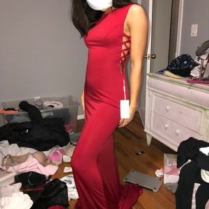 Red mermaid prom / formal gown.